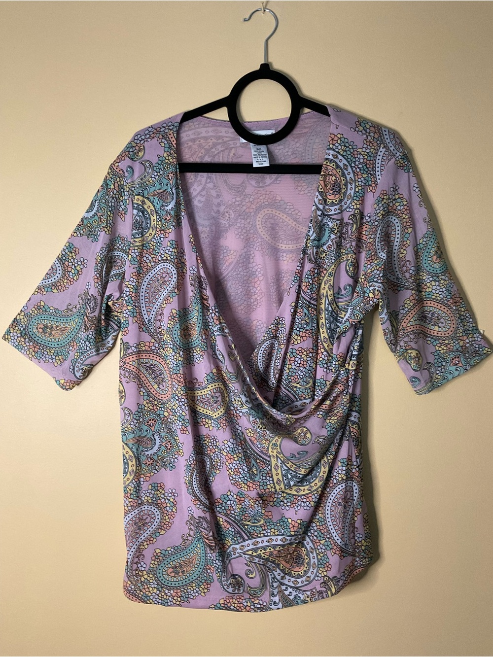 Jessica London Lavender Paisley Draped Cowl Neck Top